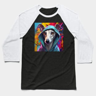 Whippet in a Hoodie Graffiti Artist Baseball T-Shirt